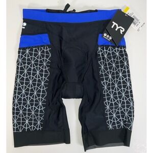NWT Men's TYR Competitor 9" Triathlon Compression Shorts‎ Black & Blue Sz XS